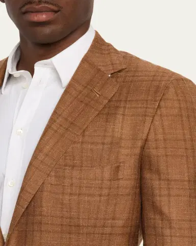 Kiton Men's Cashmere Linen Plaid Sport Coat | Thumbnail 5