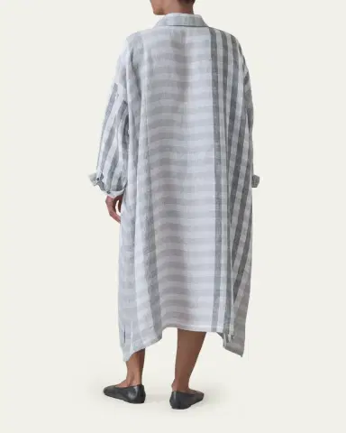 Eskandar Striped Linen Wide A-Line Shirt Dress With Collar | Thumbnail 3
