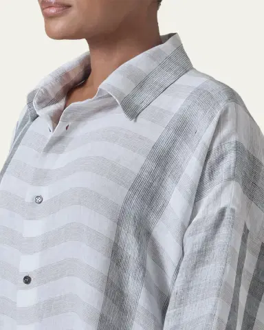 Eskandar Striped Linen Wide A-Line Shirt Dress With Collar | Thumbnail 5