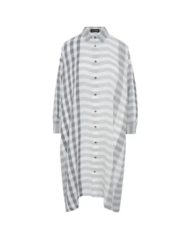 Eskandar Striped Linen Wide A-Line Shirt Dress With Collar