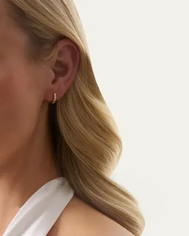 SARA WEINSTOCK Honey Comb 18K Gold & Diamond Huggie Earrings | Thumbnail 2 SARA WEINSTOCK Honey Comb 18K Gold & Diamond Huggie Earrings | Thumbnail 2