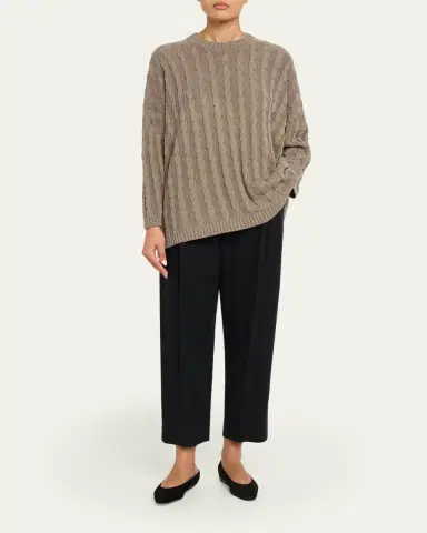 Eskandar Linen-Cotton Round Neck Sweater - Long Length | Thumbnail 2