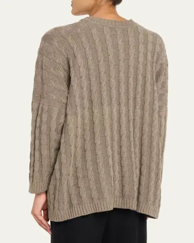 Eskandar Linen-Cotton Round Neck Sweater - Long Length | Thumbnail 3