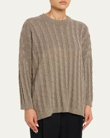 Eskandar Linen-Cotton Round Neck Sweater - Long Length | Thumbnail 4