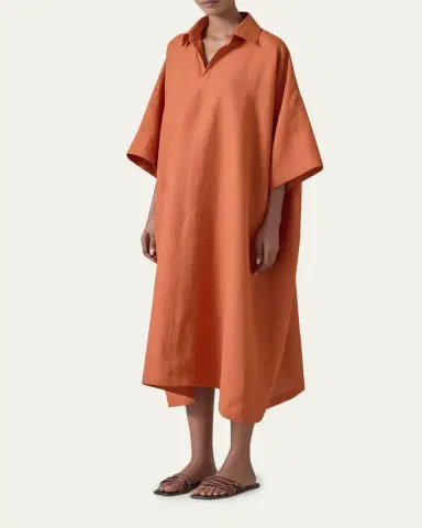Eskandar Angle To Front Side Seam Short Sleeve Dress With Collar | Thumbnail 2 Eskandar Angle To Front Side Seam Short Sleeve Dress With Collar | Thumbnail 2