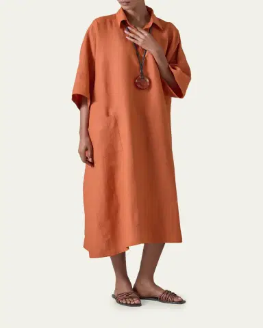 Eskandar Angle To Front Side Seam Short Sleeve Dress With Collar | Thumbnail 4 Eskandar Angle To Front Side Seam Short Sleeve Dress With Collar | Thumbnail 4