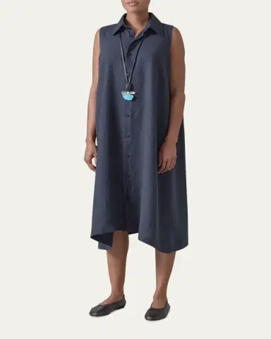 Eskandar Side Pleated Sleeveless Midi Shirtdress with Collar | Thumbnail 2 Eskandar Side Pleated Sleeveless Midi Shirtdress with Collar | Thumbnail 2