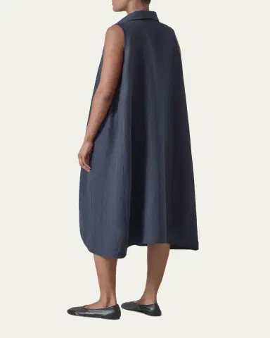 Eskandar Side Pleated Sleeveless Midi Shirtdress with Collar | Thumbnail 3 Eskandar Side Pleated Sleeveless Midi Shirtdress with Collar | Thumbnail 3