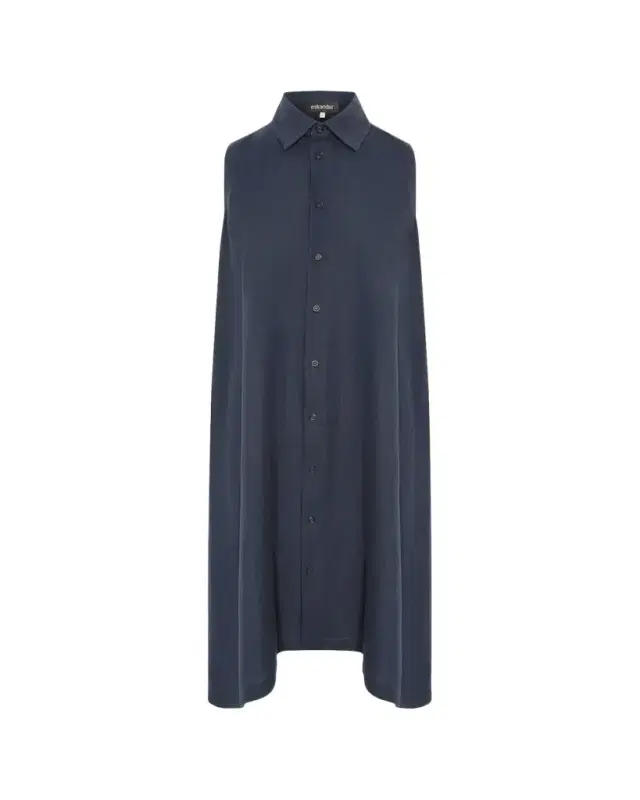 Eskandar Side Pleated Sleeveless Midi Shirtdress with Collar