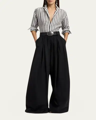 Ralph Lauren Collection Vannesa Poplin Wide-Leg Pants | Thumbnail 2 Ralph Lauren Collection Vannesa Poplin Wide-Leg Pants | Thumbnail 2