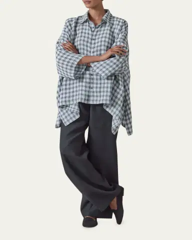 Eskandar Linen DPS Short Sleeve Shirt With Collar - Mid Plus Length | Thumbnail 2 Eskandar Linen DPS Short Sleeve Shirt With Collar - Mid Plus Length | Thumbnail 2