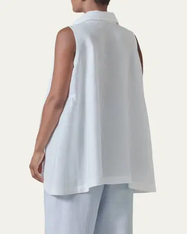 Eskandar Side Pleated Sleeveless Shirt With Collar - Long Length | Thumbnail 7 Eskandar Side Pleated Sleeveless Shirt With Collar - Long Length | Thumbnail 7