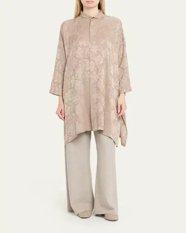 Eskandar Wide A-Line Double Stand Collar Shirt - Very Long Length With Slits | Thumbnail 6 Eskandar Wide A-Line Double Stand Collar Shirt - Very Long Length With Slits | Thumbnail 6