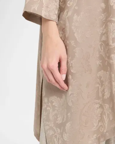 Eskandar Wide A-Line Double Stand Collar Shirt - Very Long Length With Slits | Thumbnail 9 Eskandar Wide A-Line Double Stand Collar Shirt - Very Long Length With Slits | Thumbnail 9