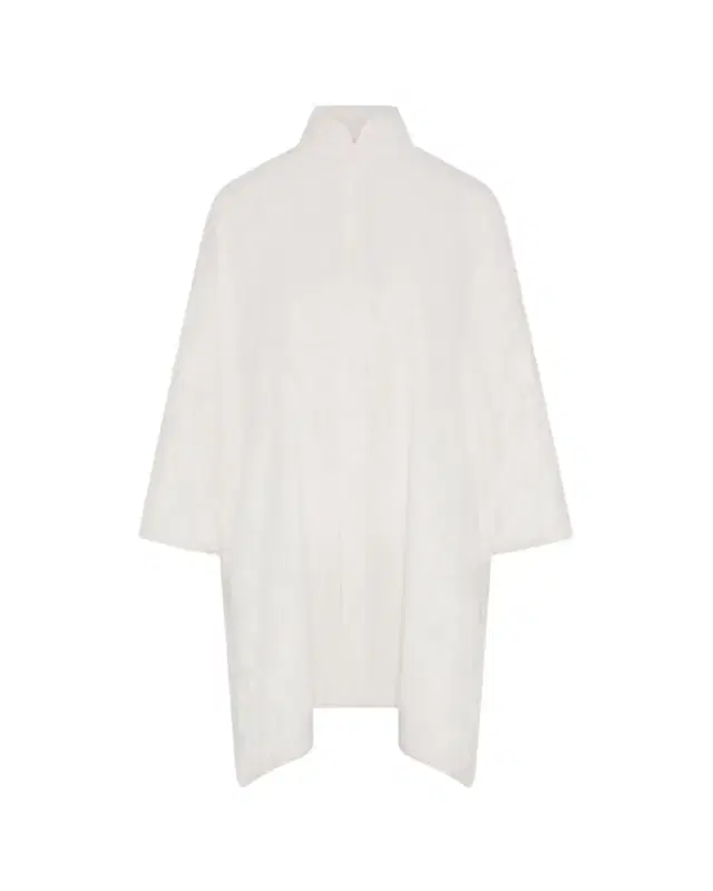 Eskandar Wide A-Line Double Stand Collar Shirt - Very Long Length With Slits