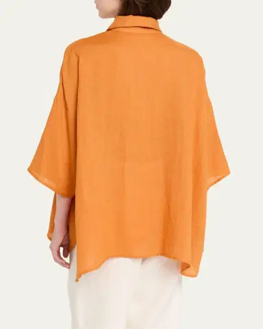 Eskandar Sloped Shoulder Wide A-Line Short Sleeve Shirt With Collar - Mid Length | Thumbnail 11 Eskandar Sloped Shoulder Wide A-Line Short Sleeve Shirt With Collar - Mid Length | Thumbnail 11