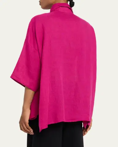 Eskandar Sloped Shoulder Wide A-Line Short Sleeve Shirt With Collar - Mid Length | Thumbnail 7 Eskandar Sloped Shoulder Wide A-Line Short Sleeve Shirt With Collar - Mid Length | Thumbnail 7