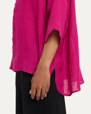 Eskandar Sloped Shoulder Wide A-Line Short Sleeve Shirt With Collar - Mid Length | Thumbnail 9 Eskandar Sloped Shoulder Wide A-Line Short Sleeve Shirt With Collar - Mid Length | Thumbnail 9
