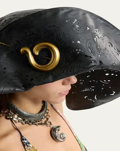 Etro Openwork Wide-Brim Hat with Paisley Brooch | Thumbnail 3
