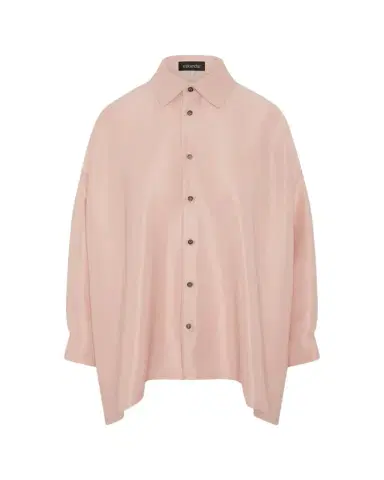 Eskandar Lightweight Silk Plisse Wide A-Line Shirt With Collar - Mid Plus Length | Thumbnail 1