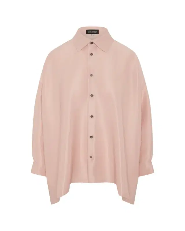 Eskandar Lightweight Silk Plisse Wide A-Line Shirt With Collar - Mid Plus Length