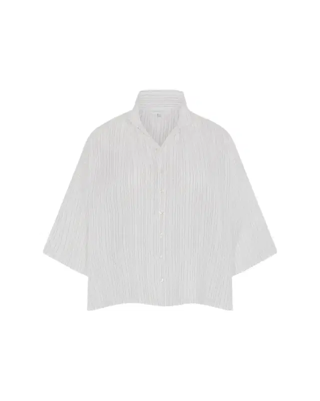Eskandar Sloped Shoulder Wide A-Line Pleated Collar Short Sleeve Shirt - Mid Length