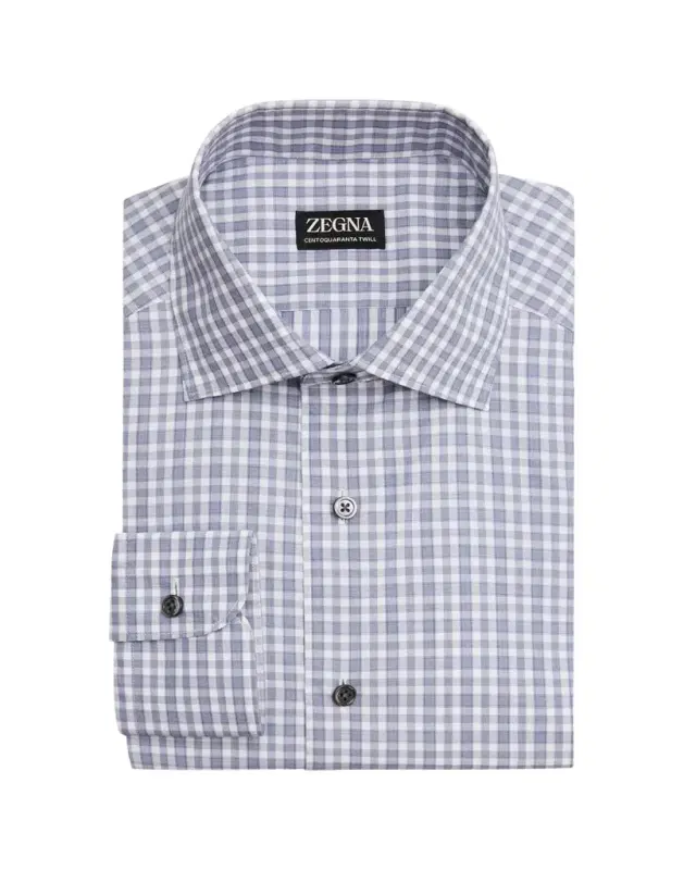 ZEGNA Men's Centoquaranta Twill Cotton Plaid Dress Shirt