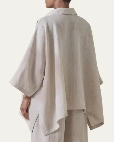 Eskandar Metallic Linen DPS Short Sleeve Shirt With Collar - Mid Plus Length | Thumbnail 3 Eskandar Metallic Linen DPS Short Sleeve Shirt With Collar - Mid Plus Length | Thumbnail 3