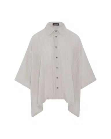 Eskandar Metallic Linen DPS Short Sleeve Shirt With Collar - Mid Plus Length | Thumbnail 1 Eskandar Metallic Linen DPS Short Sleeve Shirt With Collar - Mid Plus Length | Thumbnail 1