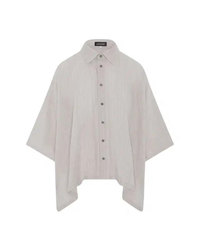 Eskandar Metallic Linen DPS Short Sleeve Shirt With Collar - Mid Plus Length