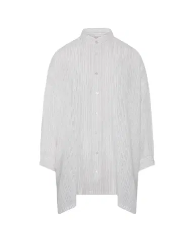 Eskandar Metallic Linen Wide A-Line Collarless Shirt - Long Plus Length | Thumbnail 1 Eskandar Metallic Linen Wide A-Line Collarless Shirt - Long Plus Length | Thumbnail 1