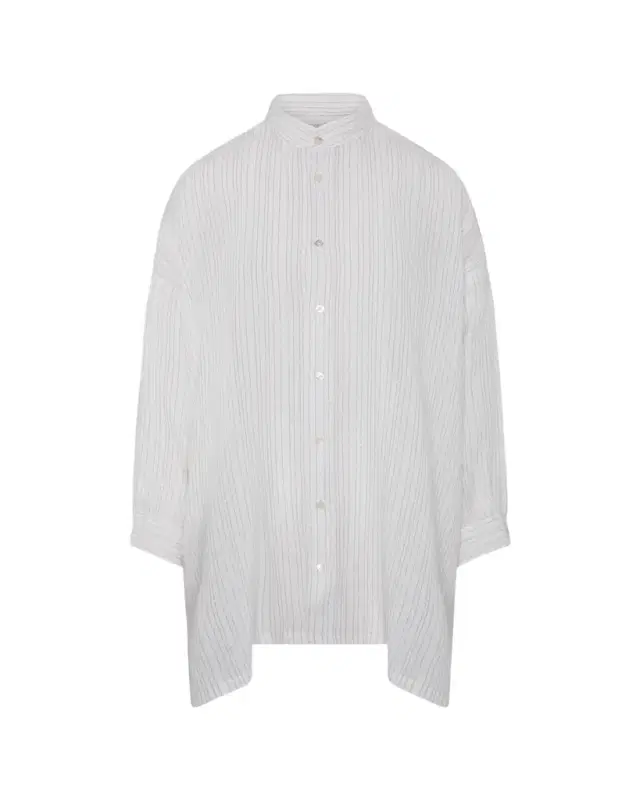 Eskandar Metallic Linen Wide A-Line Collarless Shirt - Long Plus Length