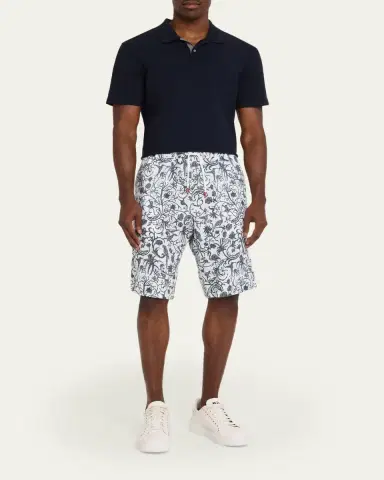 Kiton Men's Printed Linen Drawstring Shorts | Thumbnail 2