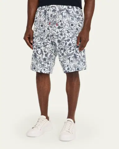 Kiton Men's Printed Linen Drawstring Shorts | Thumbnail 4