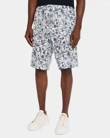 Kiton Men's Printed Linen Drawstring Shorts | Thumbnail 8