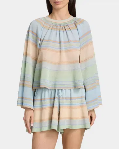 Zimmermann Indra Stripe Bell-Sleeve Top | Thumbnail 4