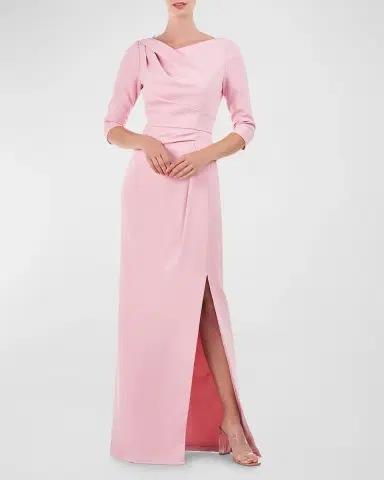 Kay Unger New York Margerite Pleated Side-Slit Column Gown | Thumbnail 2 Kay Unger New York Margerite Pleated Side-Slit Column Gown | Thumbnail 2