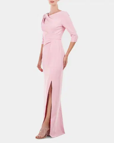 Kay Unger New York Margerite Pleated Side-Slit Column Gown | Thumbnail 4 Kay Unger New York Margerite Pleated Side-Slit Column Gown | Thumbnail 4