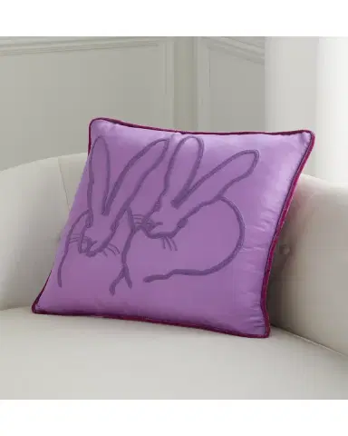 Hunt Slonem Hand-Embroidered Silk 2 Bunny Pillow | Thumbnail 2
