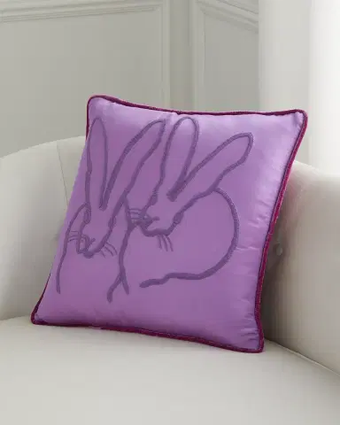 Hunt Slonem Hand-Embroidered Silk 2 Bunny Pillow | Thumbnail 1