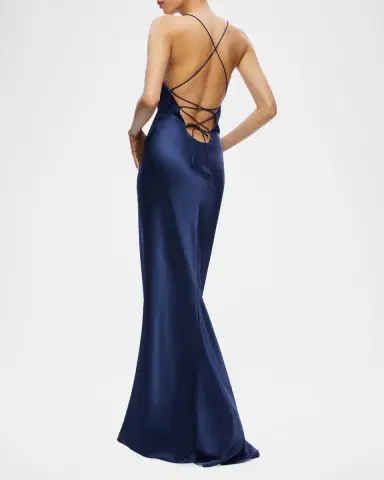Alice + Olivia Montana Lace-Up Satin Gown | Thumbnail 4 Alice + Olivia Montana Lace-Up Satin Gown | Thumbnail 4
