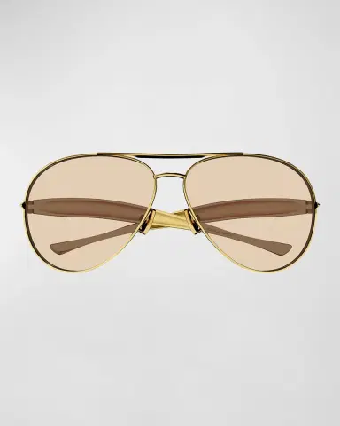 Bottega Veneta Curved Metal Aviator Sunglasses | Thumbnail 2