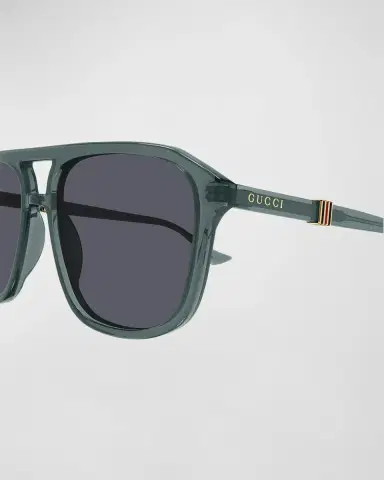 Gucci Men's Double-Bridge Acetate Aviator Sunglasses | Thumbnail 2