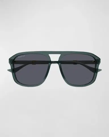 Gucci Men's Double-Bridge Acetate Aviator Sunglasses | Thumbnail 3