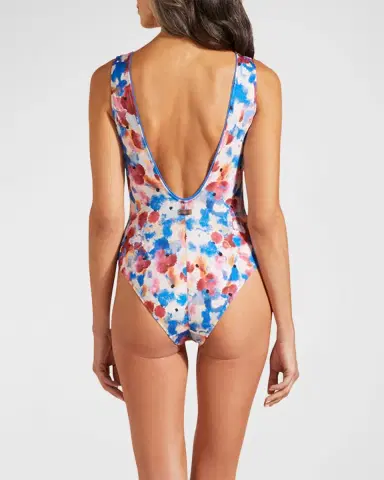 Vilebrequin Flowers In The Sky Jersey Lace-Up One-Piece Swimsuit | Thumbnail 3 Vilebrequin Flowers In The Sky Jersey Lace-Up One-Piece Swimsuit | Thumbnail 3