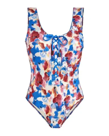 Vilebrequin Flowers In The Sky Jersey Lace-Up One-Piece Swimsuit | Thumbnail 1 Vilebrequin Flowers In The Sky Jersey Lace-Up One-Piece Swimsuit | Thumbnail 1