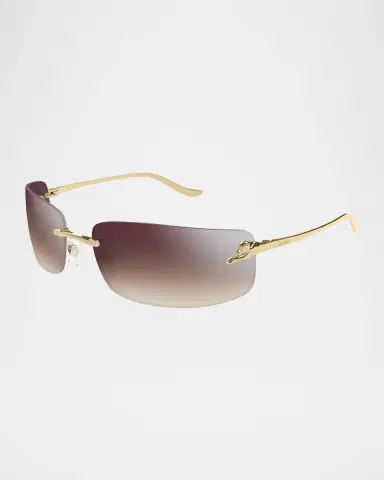 Cartier Panthère Rimless Rectangular Sunglasses in Silver Metal | Thumbnail 2