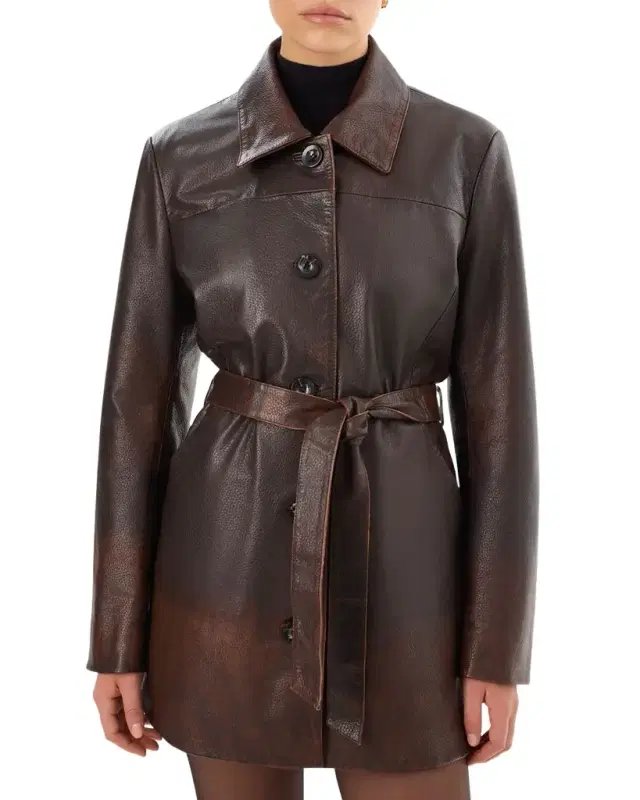 Marlowe Belted Leather Coat