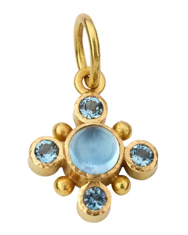 19K Small Round Aquamarine Pendant