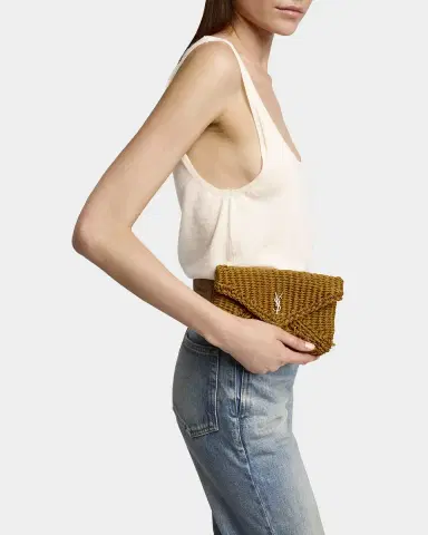 Saint Laurent Cassandre Small YSL Clutch Bag in Raffia | Thumbnail 2